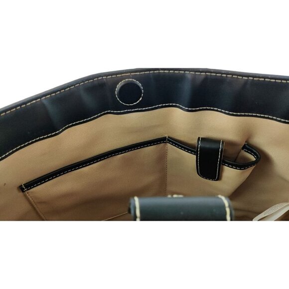 Talbots Tote Bag Venice Waterscape Navy Blue Canvas Brocade Weave Purse - Picture 9 of 12